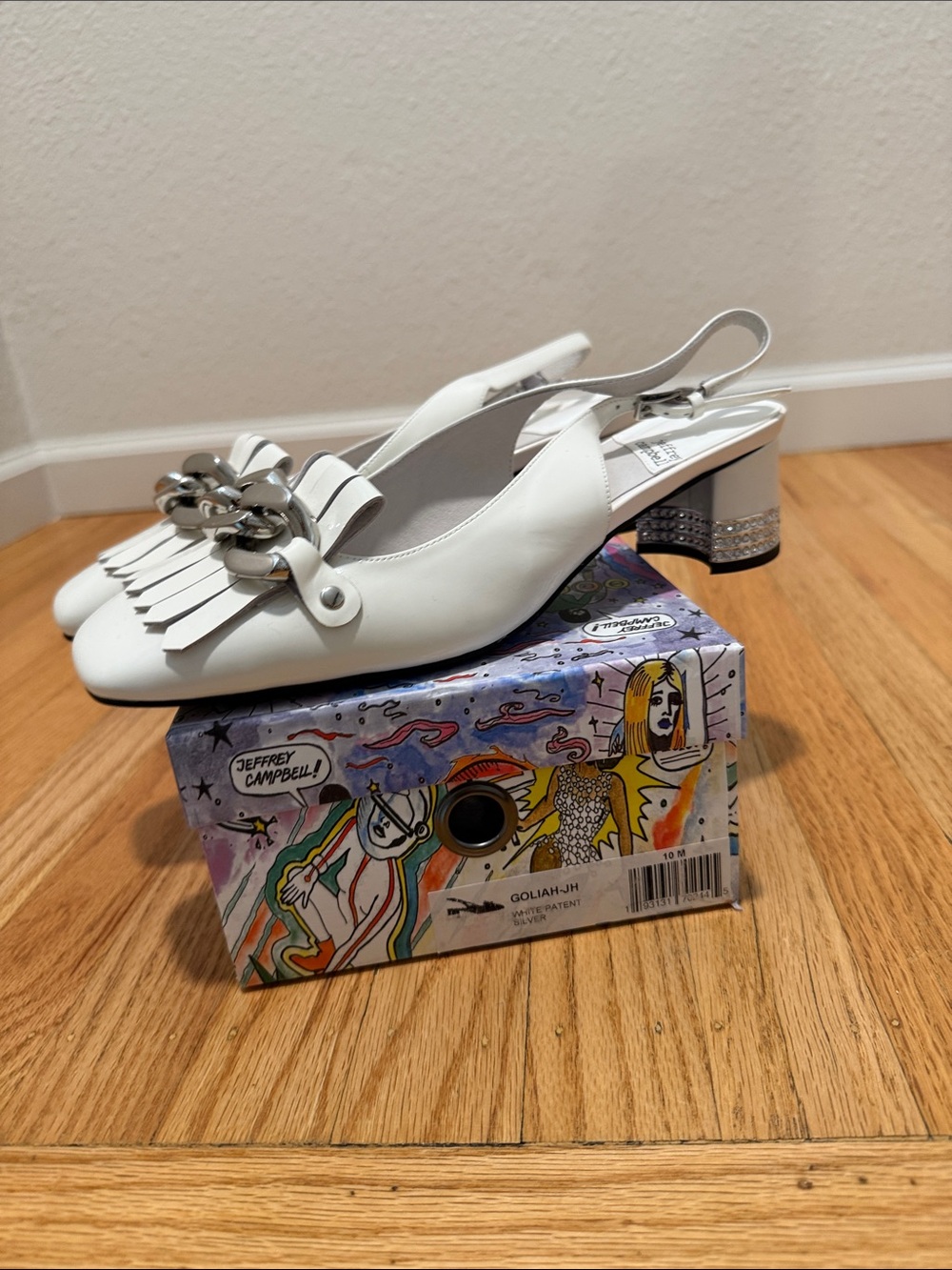 Jeffrey Campbell White Fringe Chain Slingback Loafers - Picture 4 of 4